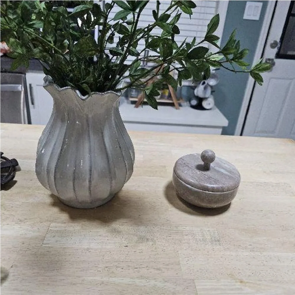 16” Pleated Ceramic Rustic Vase Sour Cream - Hearth & Hand™ with Magnolia